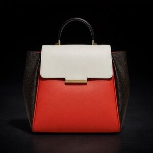 Calvin Klein Convertable Colorblock Backpack Purse Red White CK Monogram